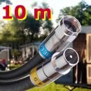10 m Campingplatz-Kabel-TV-Anschlusskabel, 3fach geschirmt, PE-Mantel, wasserfest, UV-stabil, mit Cabelcon Kompressionssteckern IECM auf FM
