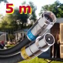 5 m Campingplatz-Kabel-TV-Anschlusskabel, 3fach geschirmt, PE-Mantel, wasserfest, UV-stabil, mit Cabelcon Kompressionssteckern IECM auf FM