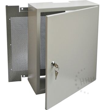 Antennenschrank / Montageschrank, hellgrau, 30x40x15 cm mit Lochblech-Montageplatte