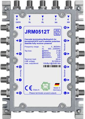 JULTEC JRM0512T - Multischalter 1 Satellit an 12 Teilnehmer, terminiert, Betrieb ohne Netzteil