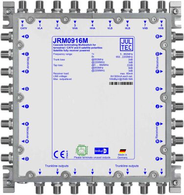 Jultec JRM0916M - Multischalter 2 Satelliten an 16 Teilnehmer, Betrieb ohne Netzteil